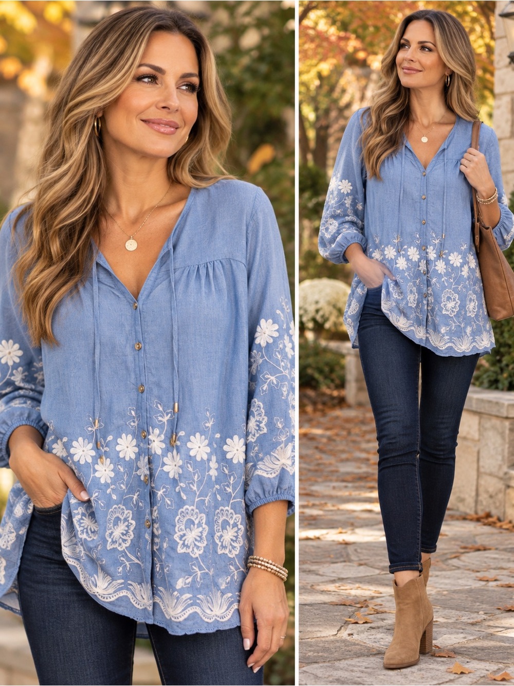Anna & Rose Blue Embroidered Tunic Top
